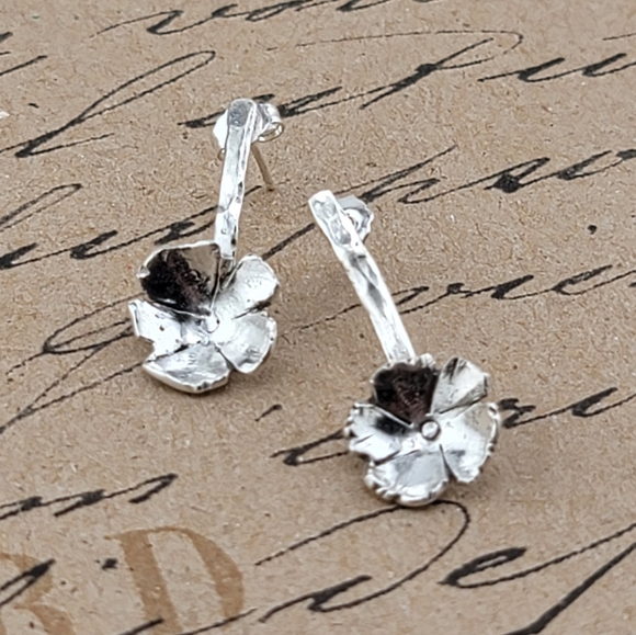 STERLING SILVER HANDMADE POST EARRINGS FLOWER DESIGN - Picture 5 of 6